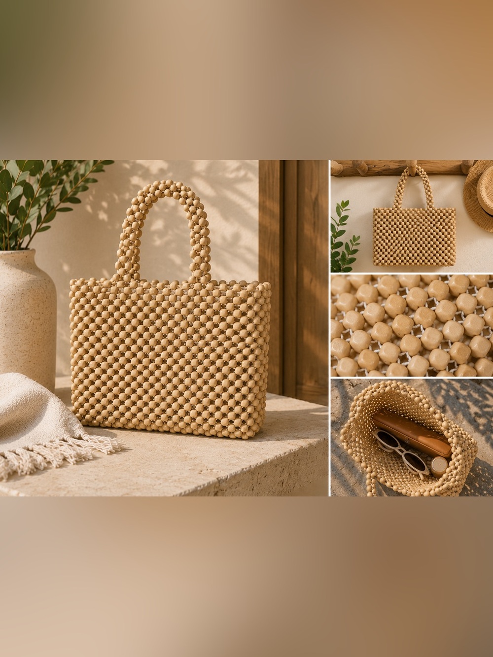 Vintage Wooden Bead Purse | Bali Style | Tropical Lining